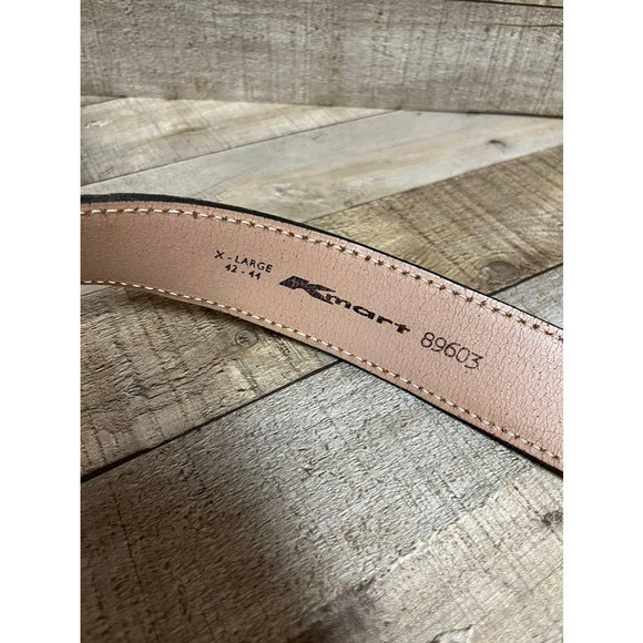 Vintage Genuine Split Cowhide Belt w/ Bergamot Brass Works Fish Buckle XL 42-44 - Picture 3 of 6